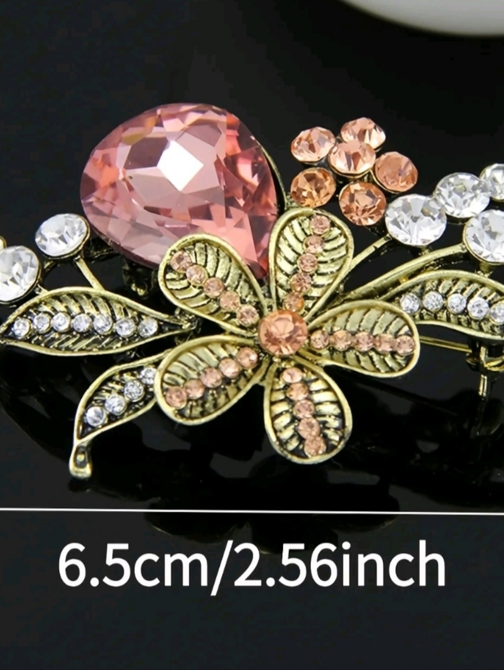 Vintage-Inspired Pink Crystal Floral Brooch - Picture 5 of 6
